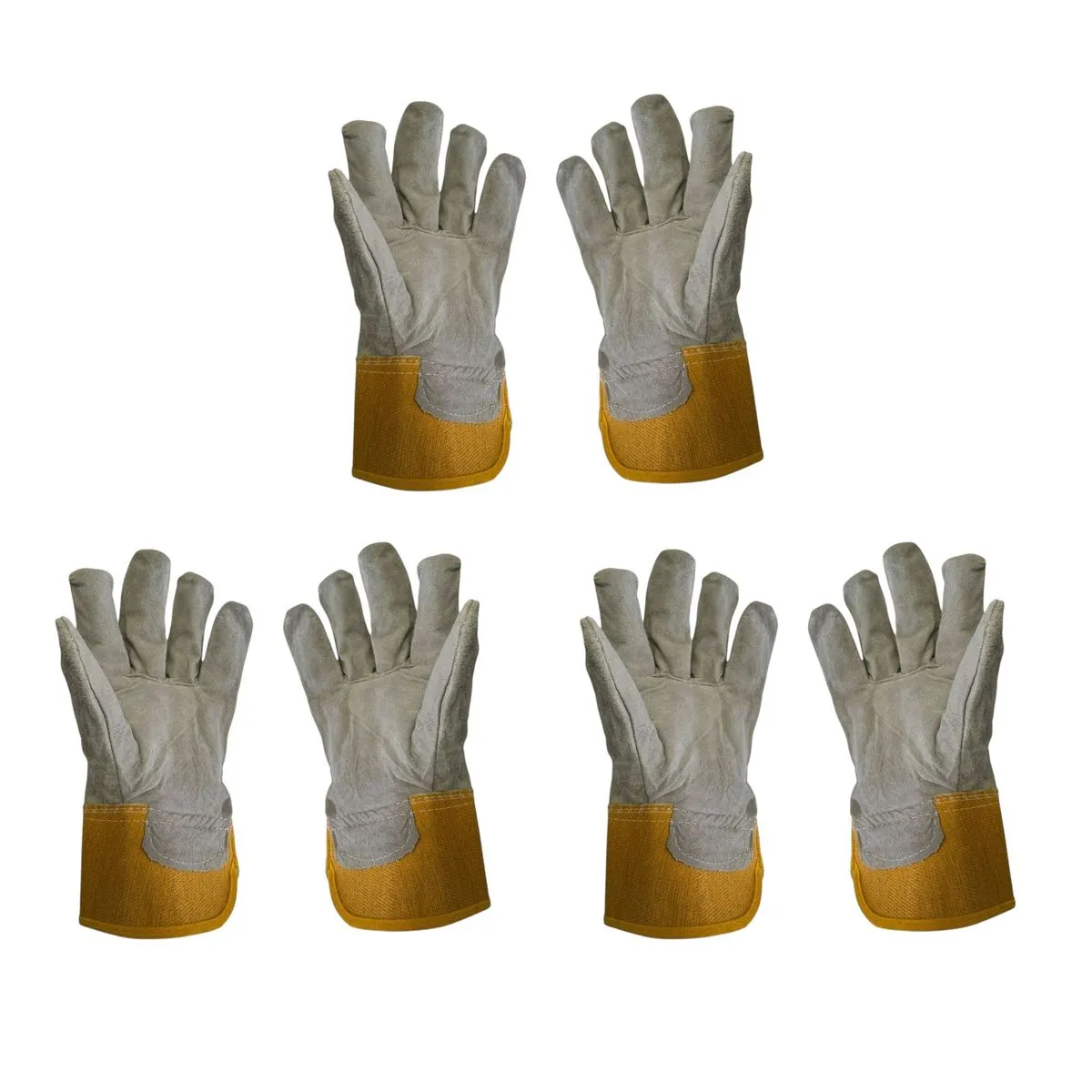 3 pairs Quality Yellow Nylon Grey Leather Protection Work Gloves