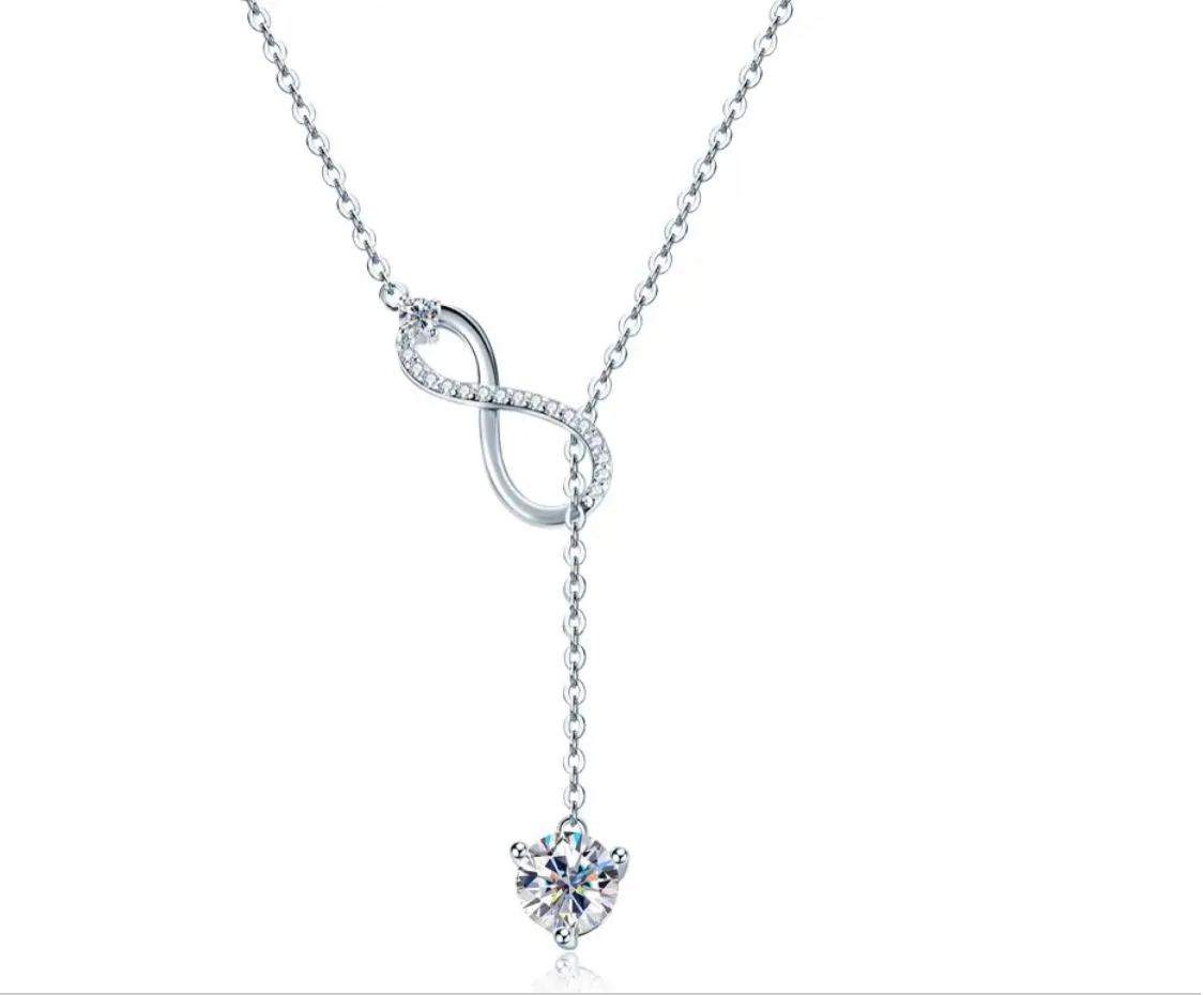 Moissanite Diamond 14k WhiteGold Plated 925SterlingSilver Infinity Necklace
