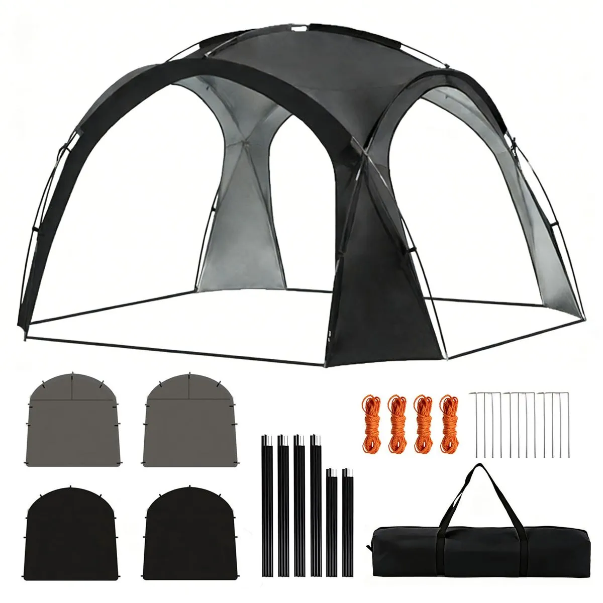 Dome Canopy Tent Sunproof Outdoor Vault Tent, Gazebos, Camping Awnings - Black