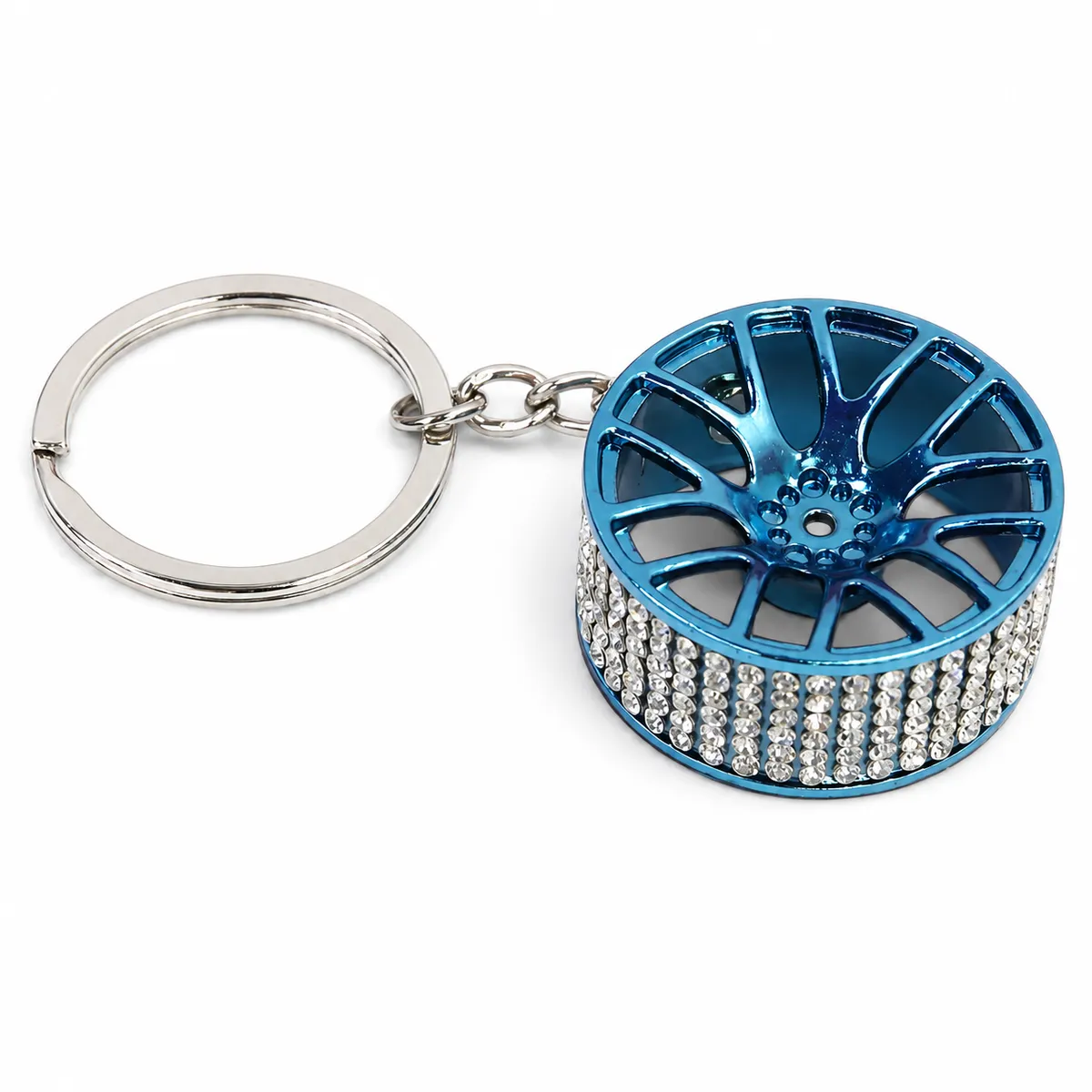 Diamond Bling Alloy Wheel Keyring - Blue