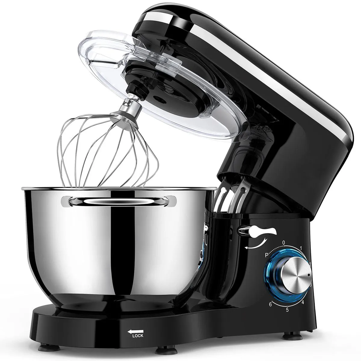5.5l Electric Kitchen Food Processor 1500w Stand Mixer with 6 Speed Control - Black