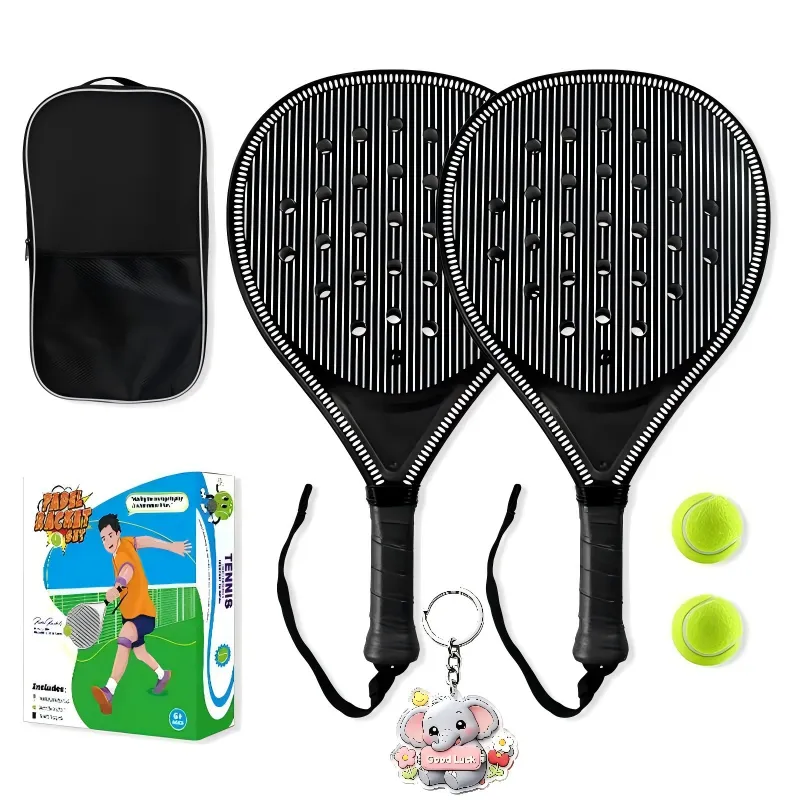 2 Pack Padel Rackets Set With Balls And Carry Bag - Black