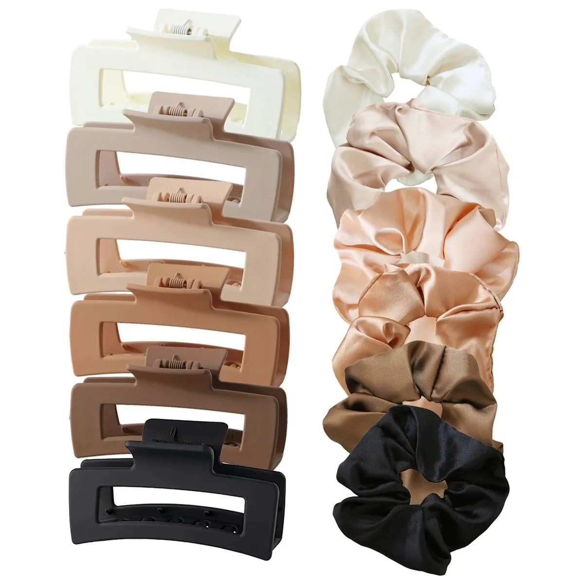 12-piece Hair Clip and Silk Hair Ties, Non-slip Large Square Matte Hair Clips