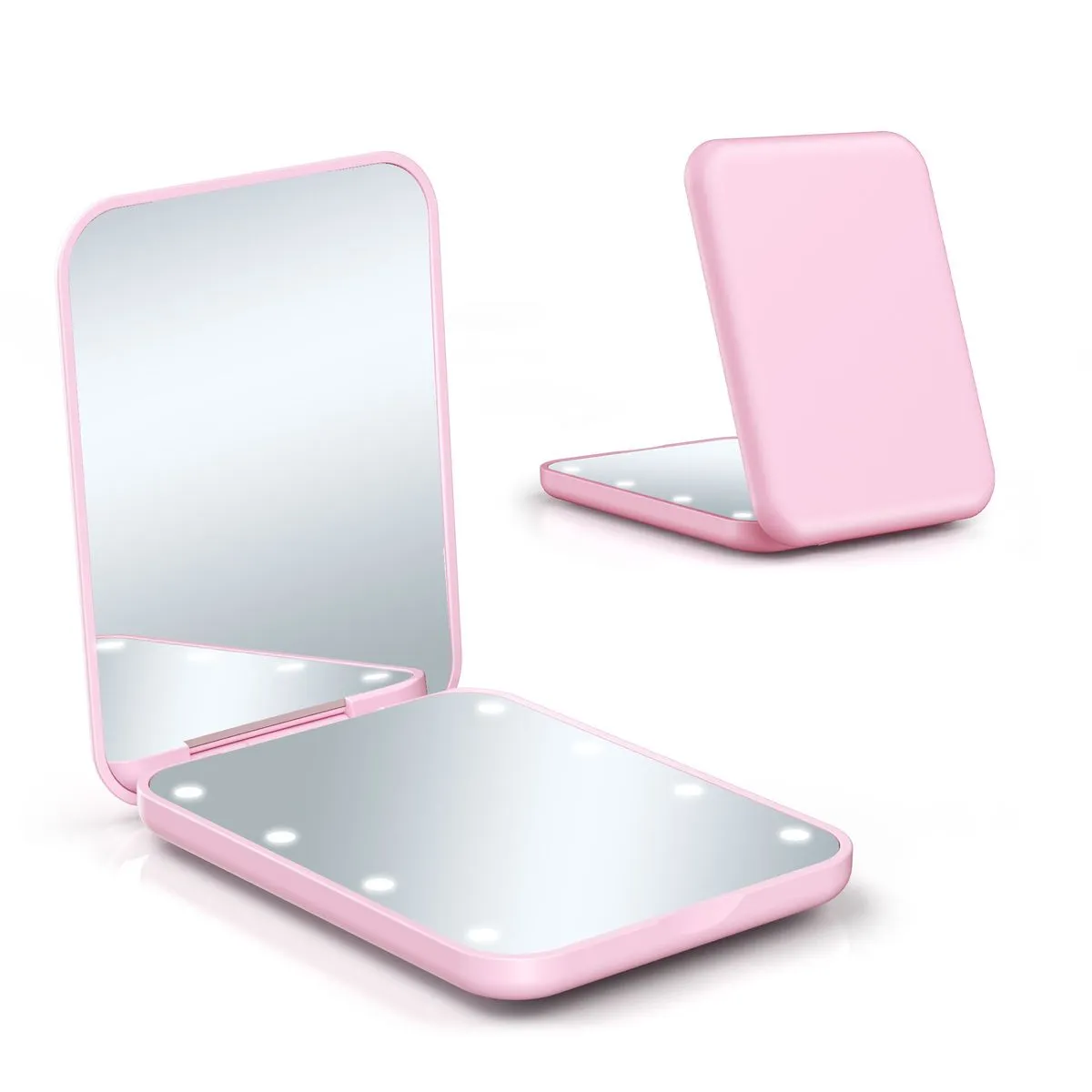 Handheld Portable Folding LED 2x Magnifying Mini Mirror with Light