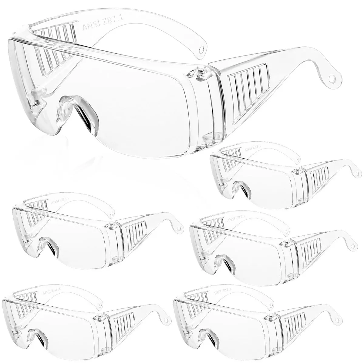 Clear Impact Resistant Safety Glasses | Lightweight Over Goggles - 6 Pack-clear