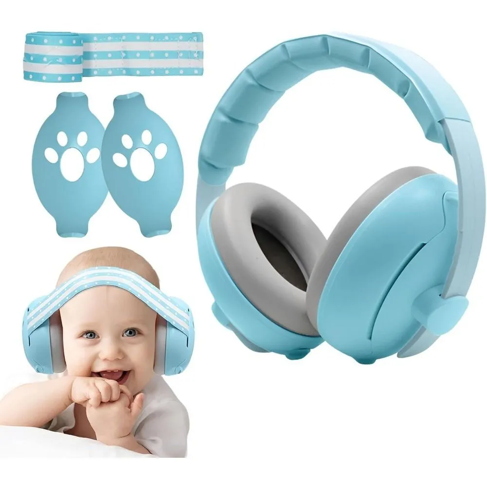 2-In-1 Baby Headphones for Noise, Adjustable Baby Ear Protection - Blue