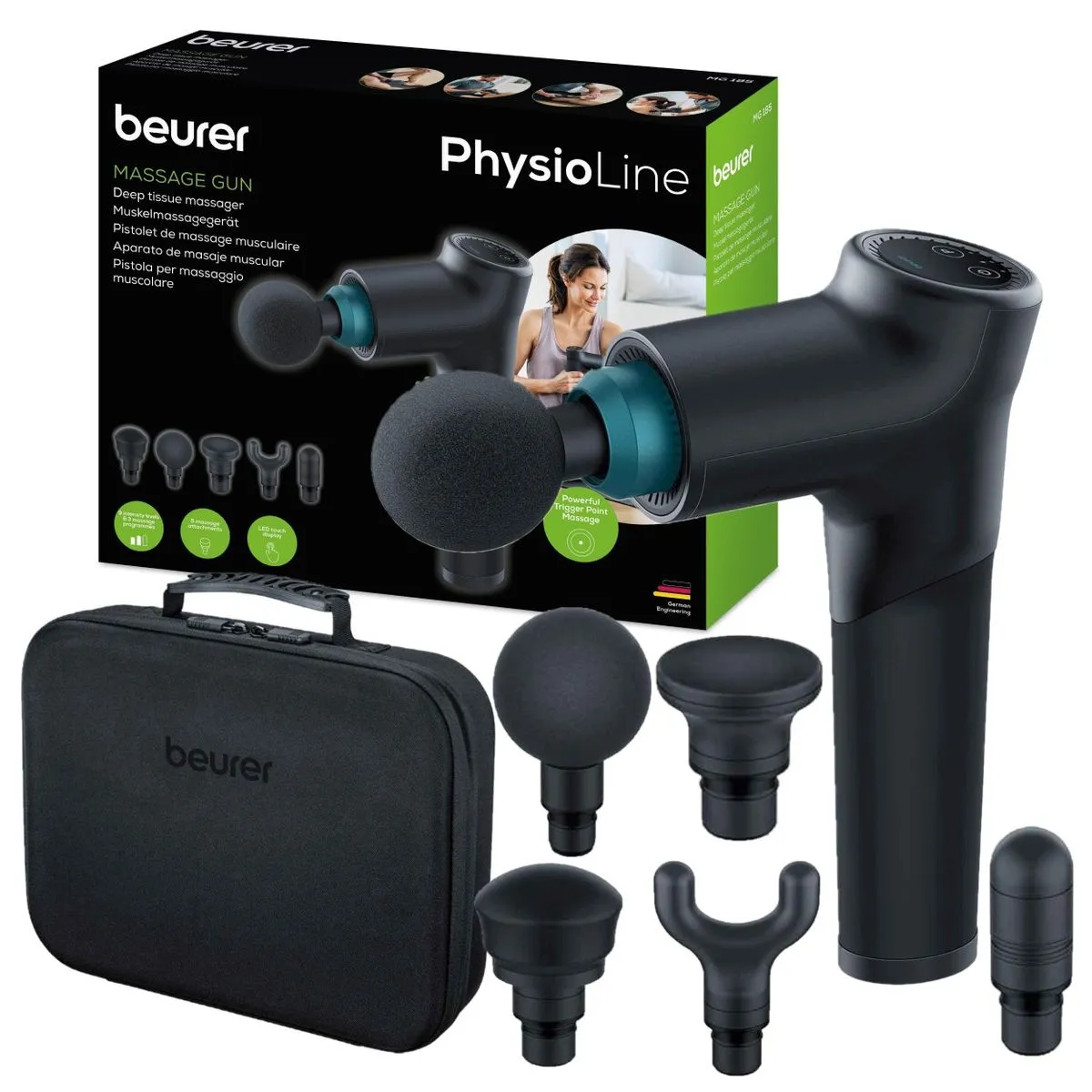 Beurer Massage Gun - 9 Intensity levels, 3 Programs, 5 Attachments: MG 185