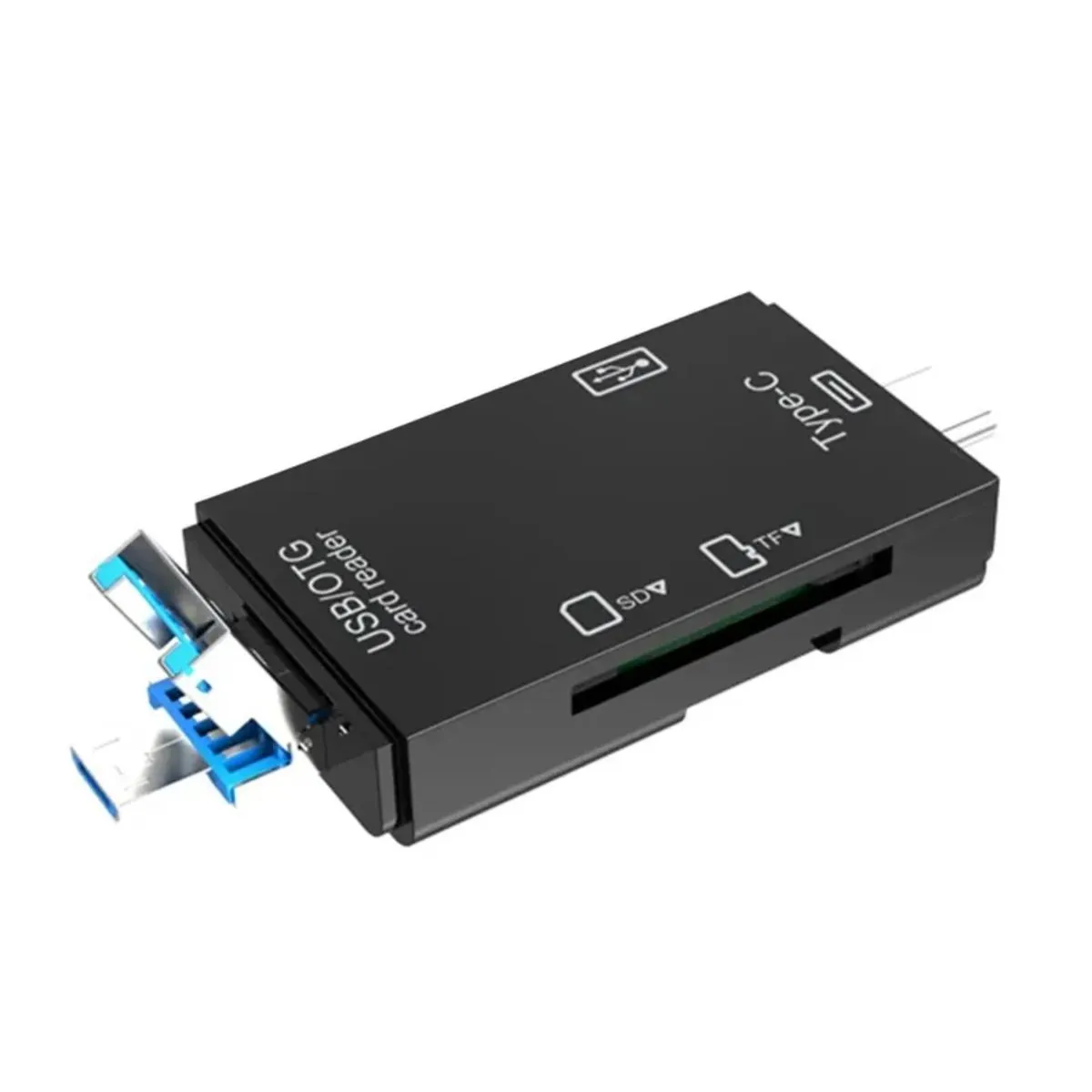 6 IN 1 OTG USB Type C Micro USB Micro SD TF Card Memory Card Reader - Black