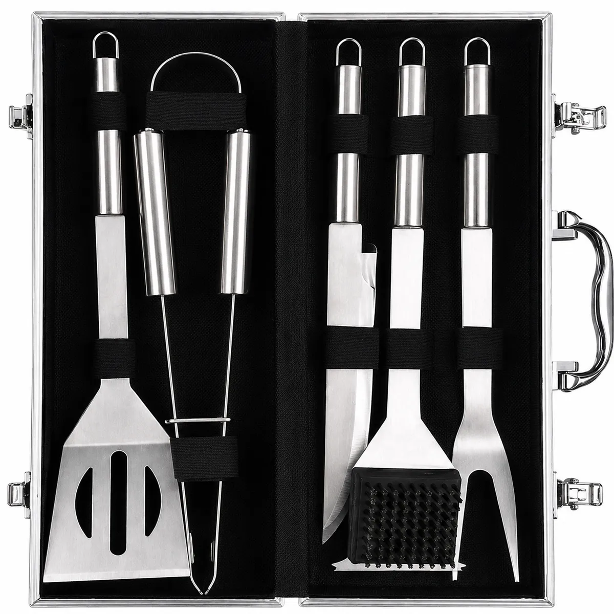Premium 5-Piece Stainless Steel Braai Tool Set with Aluminium Carry Case