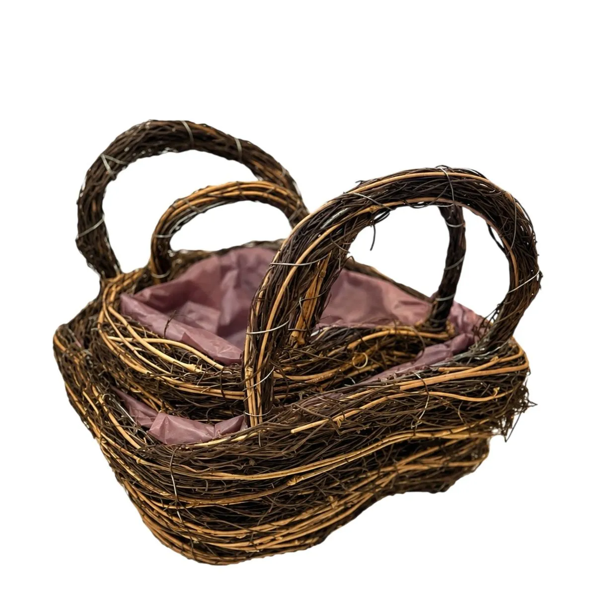 2 Piece Rustic Wicker Basket Set with Handles