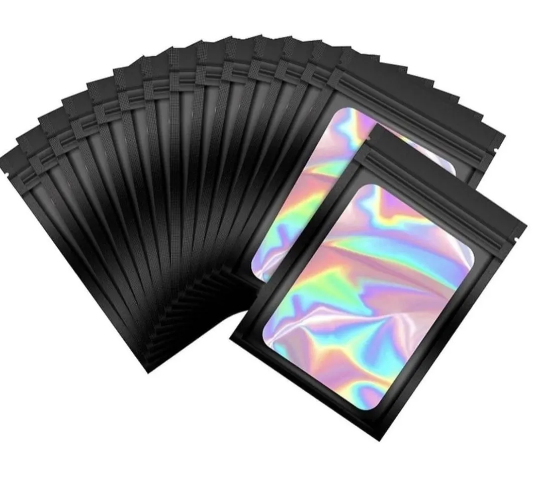Resealable Holographic Gift Packaging Bags Florist Small Business - 100 qty - Black