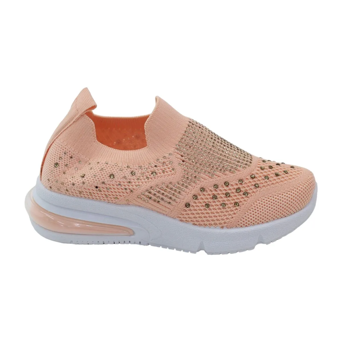Lamara Paris Octavia Girls Fly Knit Slip On Sneaker With Diamonds - Apricot