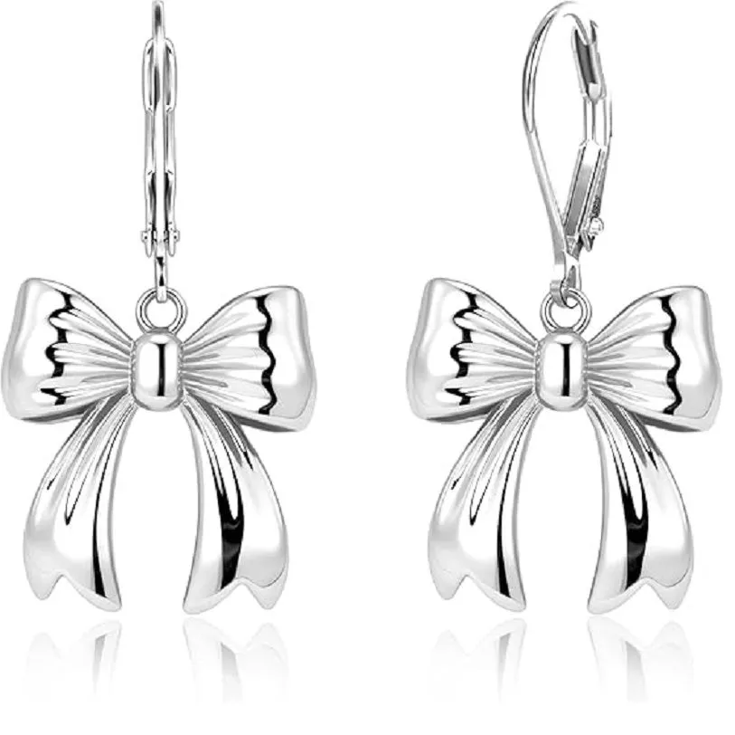 925 Sterling Silver Bow Dangle Earrings