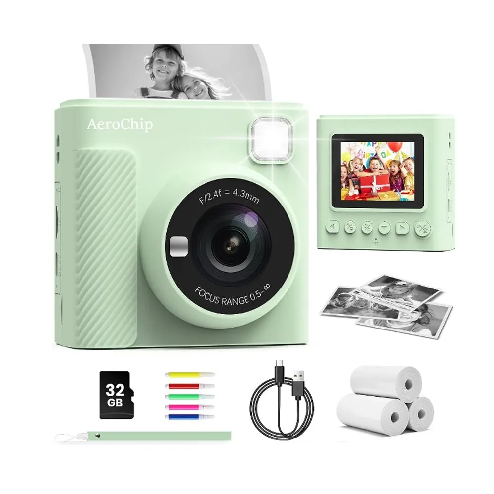 Kids Instant Print Camera, 1080P HD Video Digital Kids Camera with 32G Card