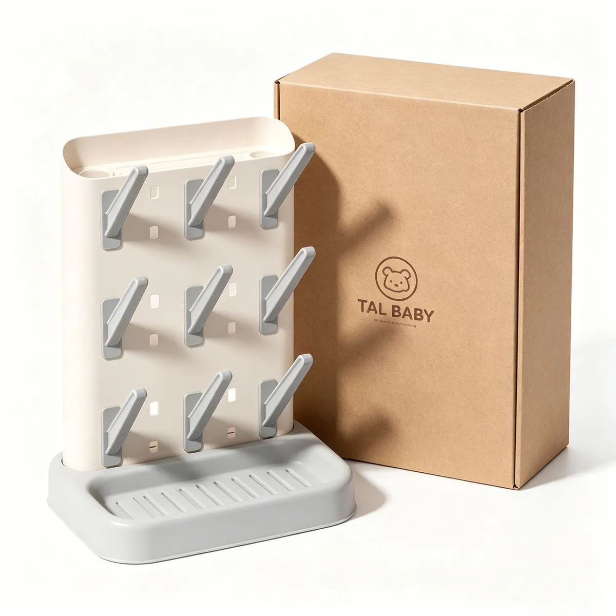 Baby Bottle Drying Rack Standing Holder with 9 Hooks - Grey