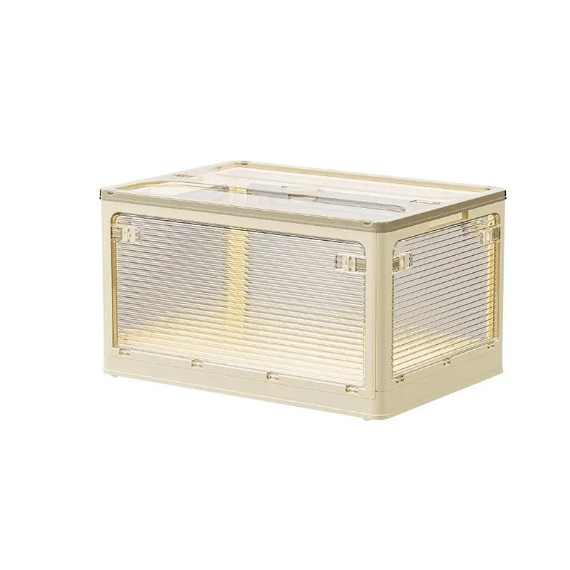 Collapsible Stackable Storage Box Clear Foldable Plastic Basket - 117L/67cm