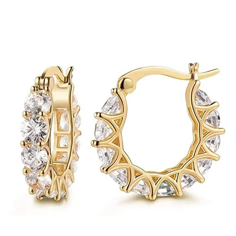 925 Silver Plated Hypoallergenic Hoop Earrings For Women Wedding Party Gift - Gold