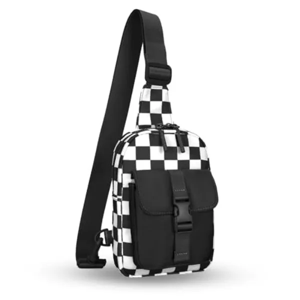 Checkered Bum Bag, Spacious Lightweight Bum Bags for Women Crossbody - Black