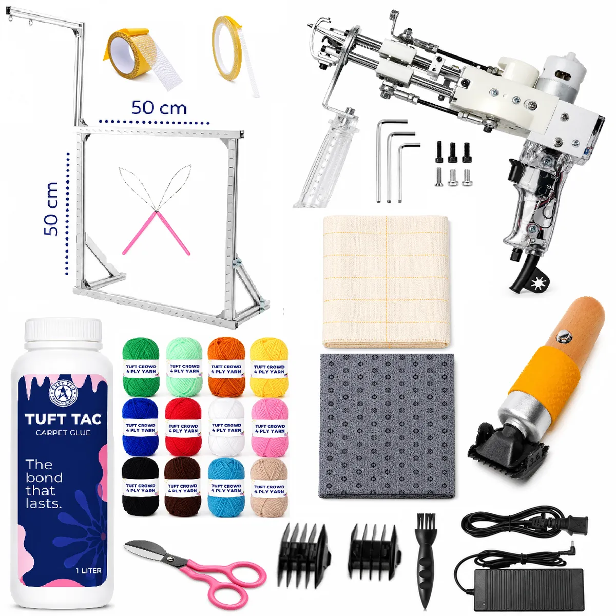 TuftCrowd - Master Tuft Kit - Tufting Gun /Yarn/Tufting Fabric/Rug Glue