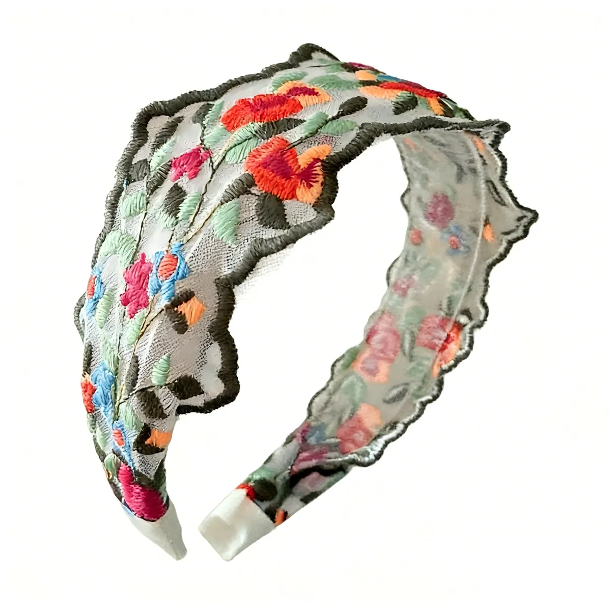 Vintage Embroidered Floral Headband - Green