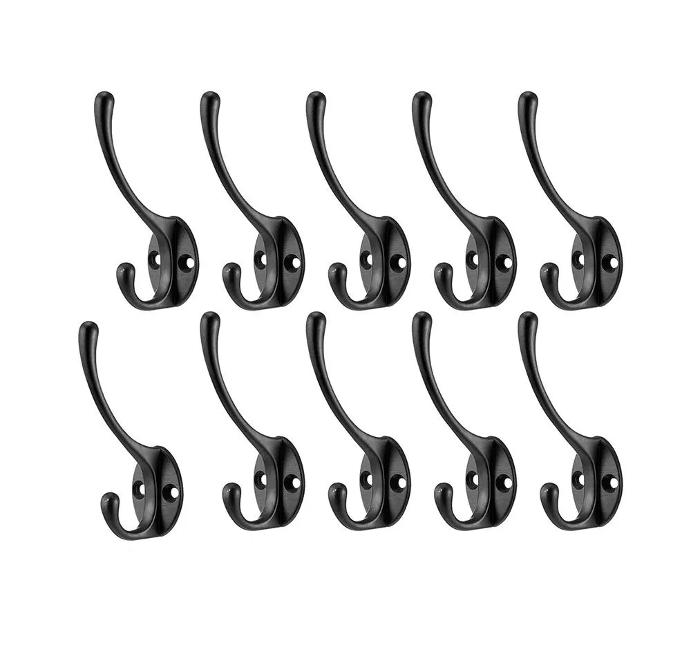10 Pack Metal Coat Hooks Wall Mounted Hanger - Black