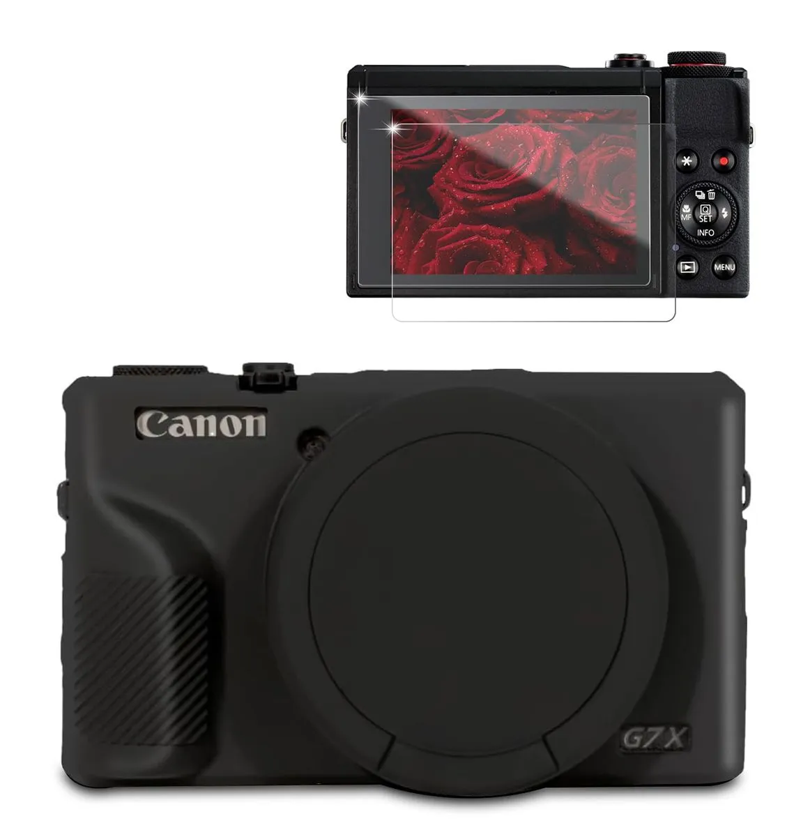 Compatible with Canon G7X Mark III Silicone Case 2 Screen Protectors - Black