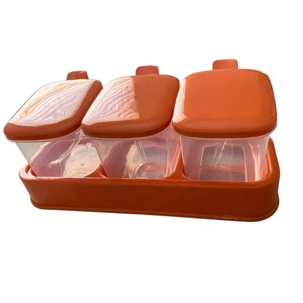 3 Container Tabletop Spice Organizer - With Teaspoons - Orange