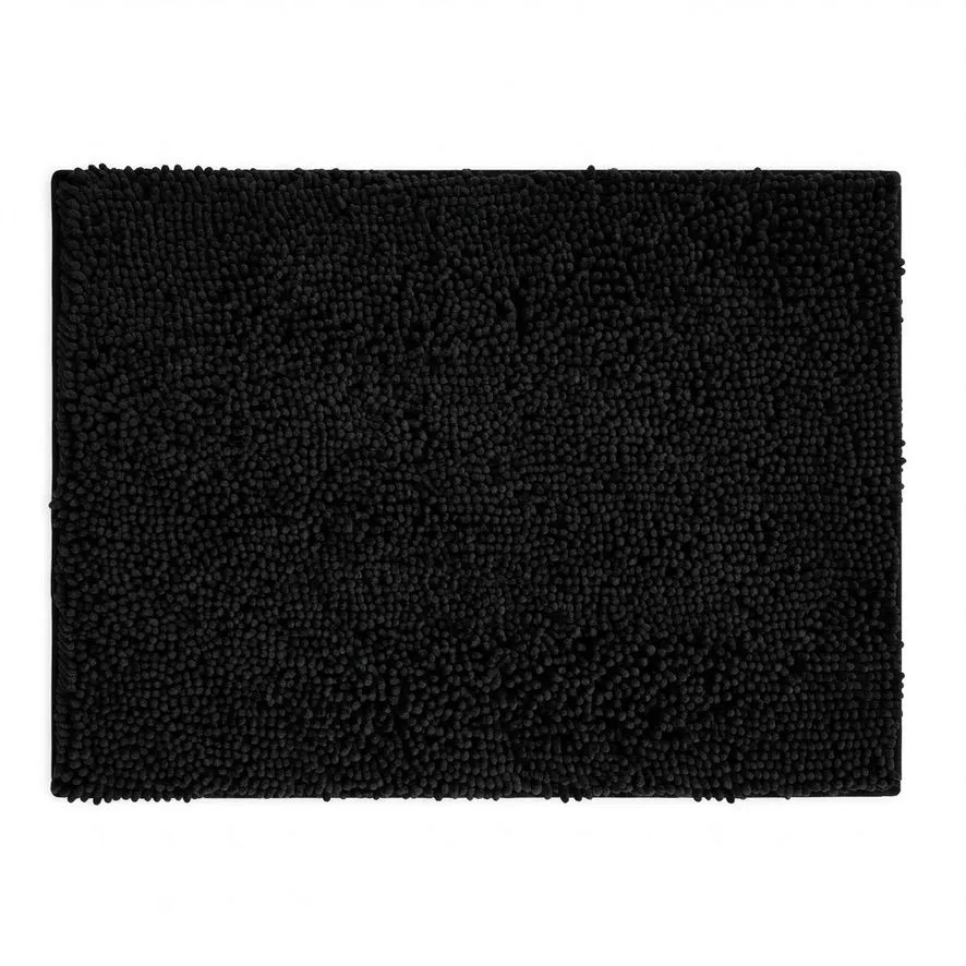 90x60cm Super Absorbent Non-Slip Chenille Bath Mat - Black