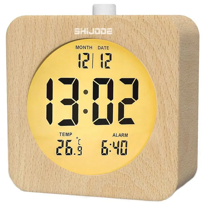 SHIJOOE Wood Battery Powered Digital LED display Alarm Clock