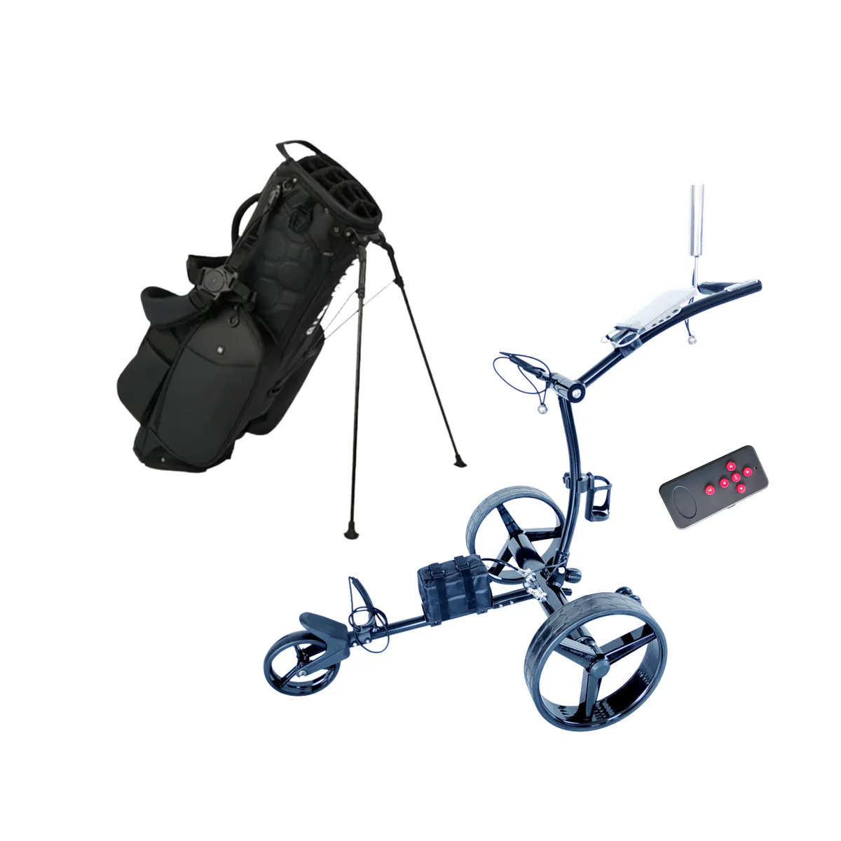 Electric Trolley (remote) & 14 Way Stand Bag COMBO (Black & Black) - Black