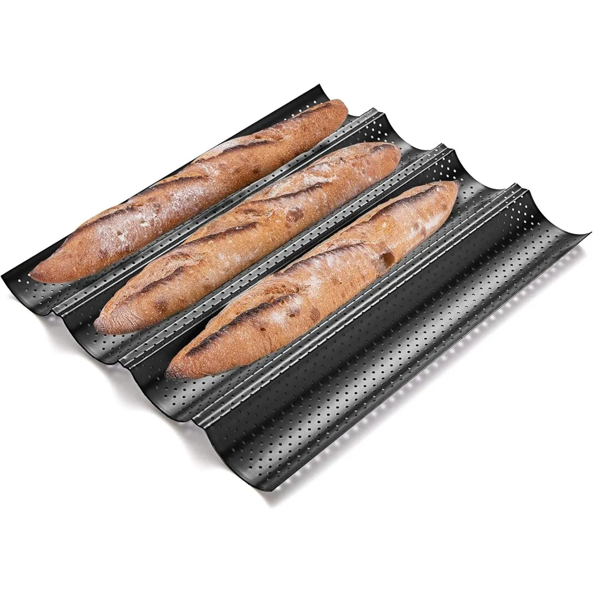 Baguette Pan Perforated 4 Baguettes Baker Tray French Bread Baking Mould - Black