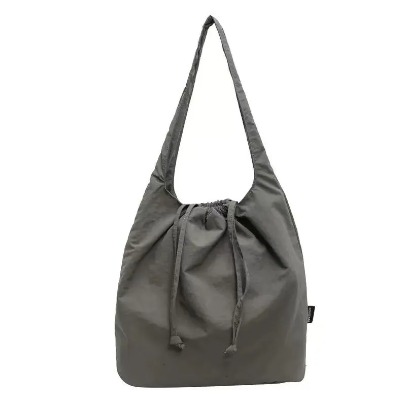 Lightweight Canvas Gray Large Capacity Drawstring Bag Shoulder Bag