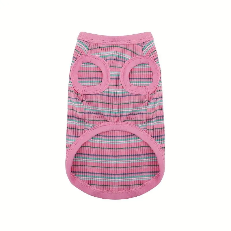 Soft Ribbed Dog Vest - Pink Striped
