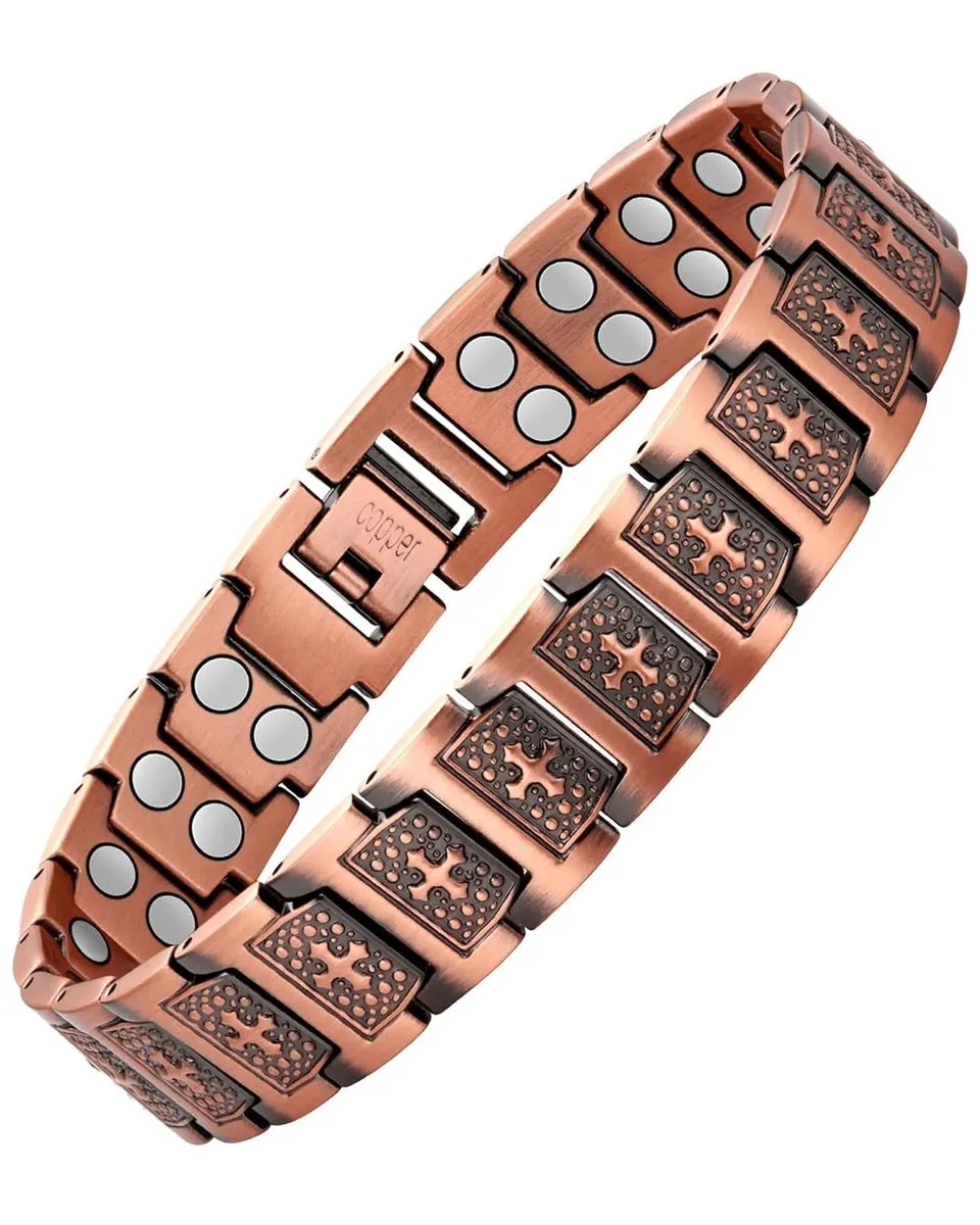 Men's Copper Cross Bracelet, Magnetic Therapy Bracelet, Double-Row Magnets