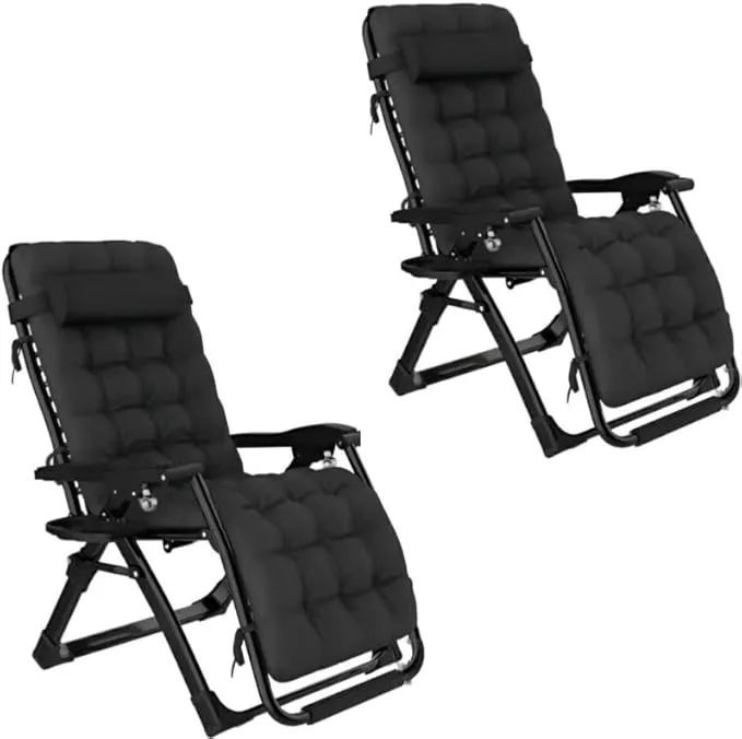 TOXIYA Foldable Lounge Chair with Removable Back Cushion Set of 2