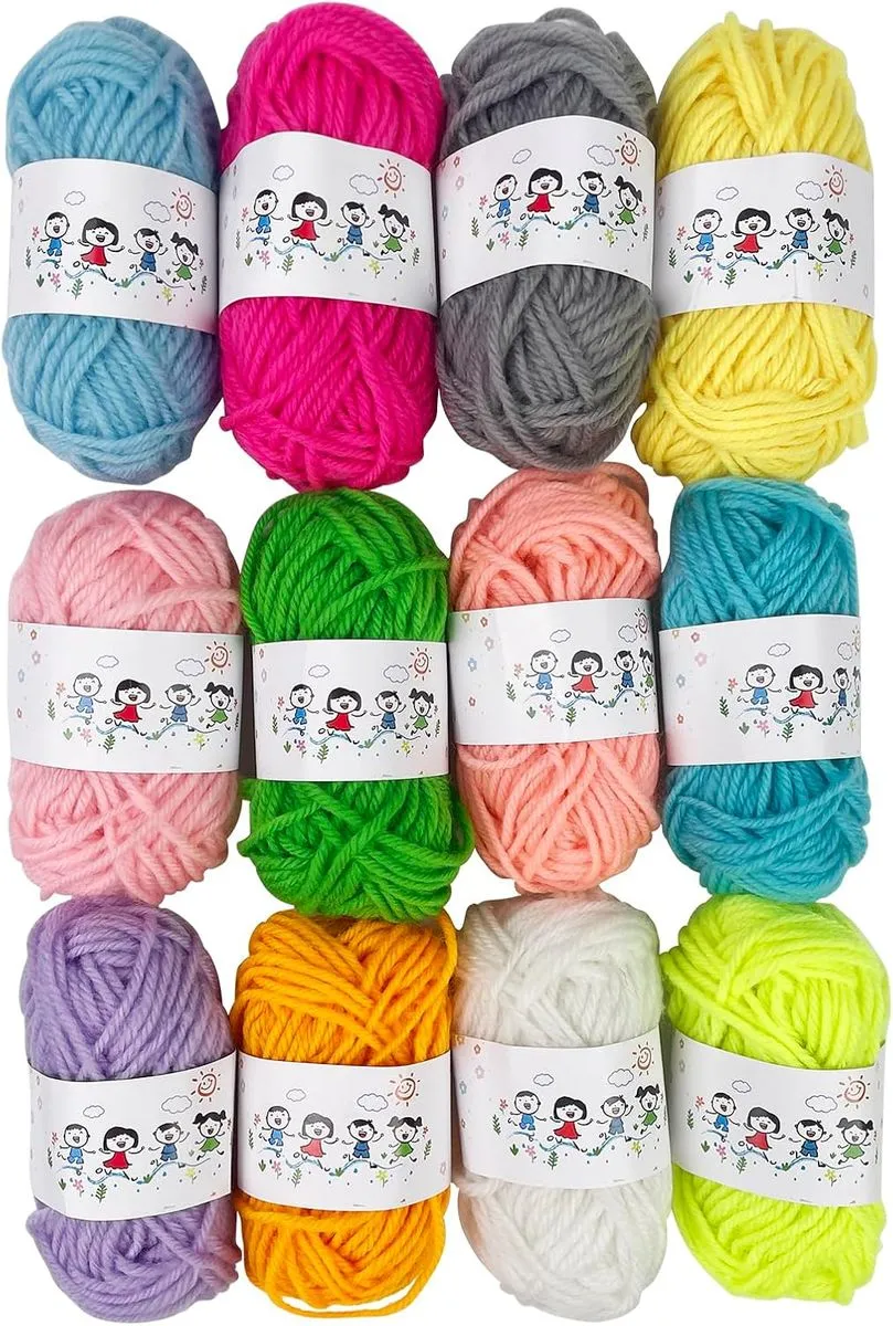12 Colours Wool for Crochet Knitting, 10 g / 20 m Crochet Yarn, Cotton