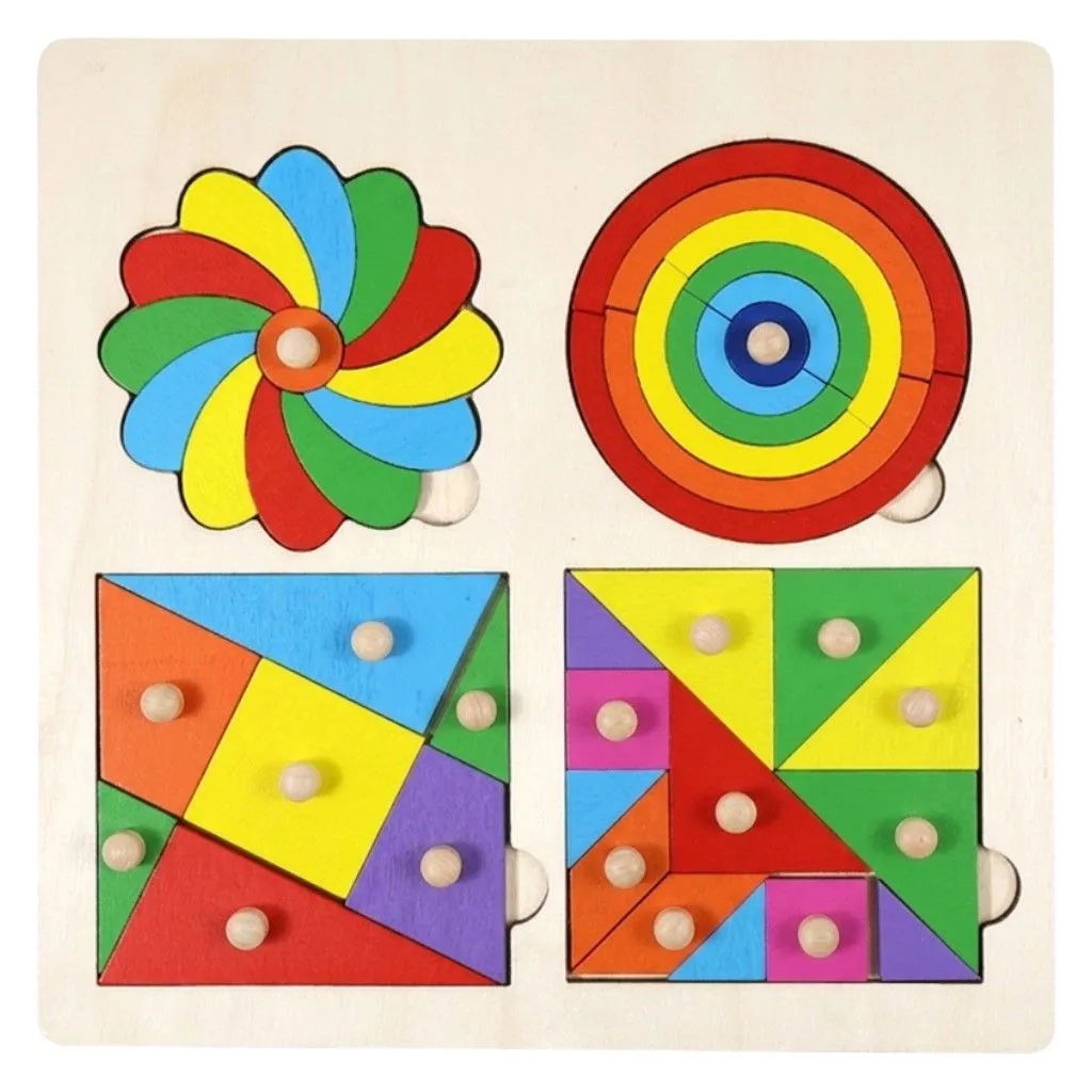 Creative Wooden Shape Arrangement Puzzle - Multicolour