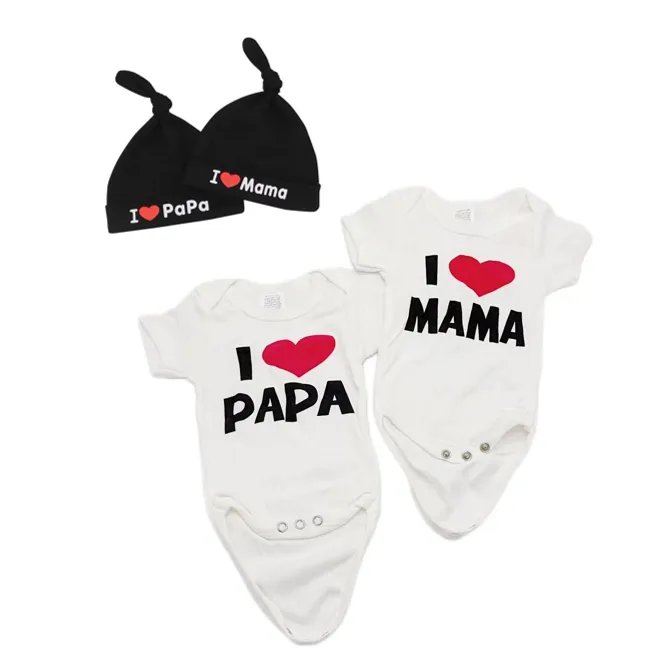 4-in-1 Newborn Baby l Love Mama, I Love PaPa Clothes and Hats Set - 0-3m - Black
