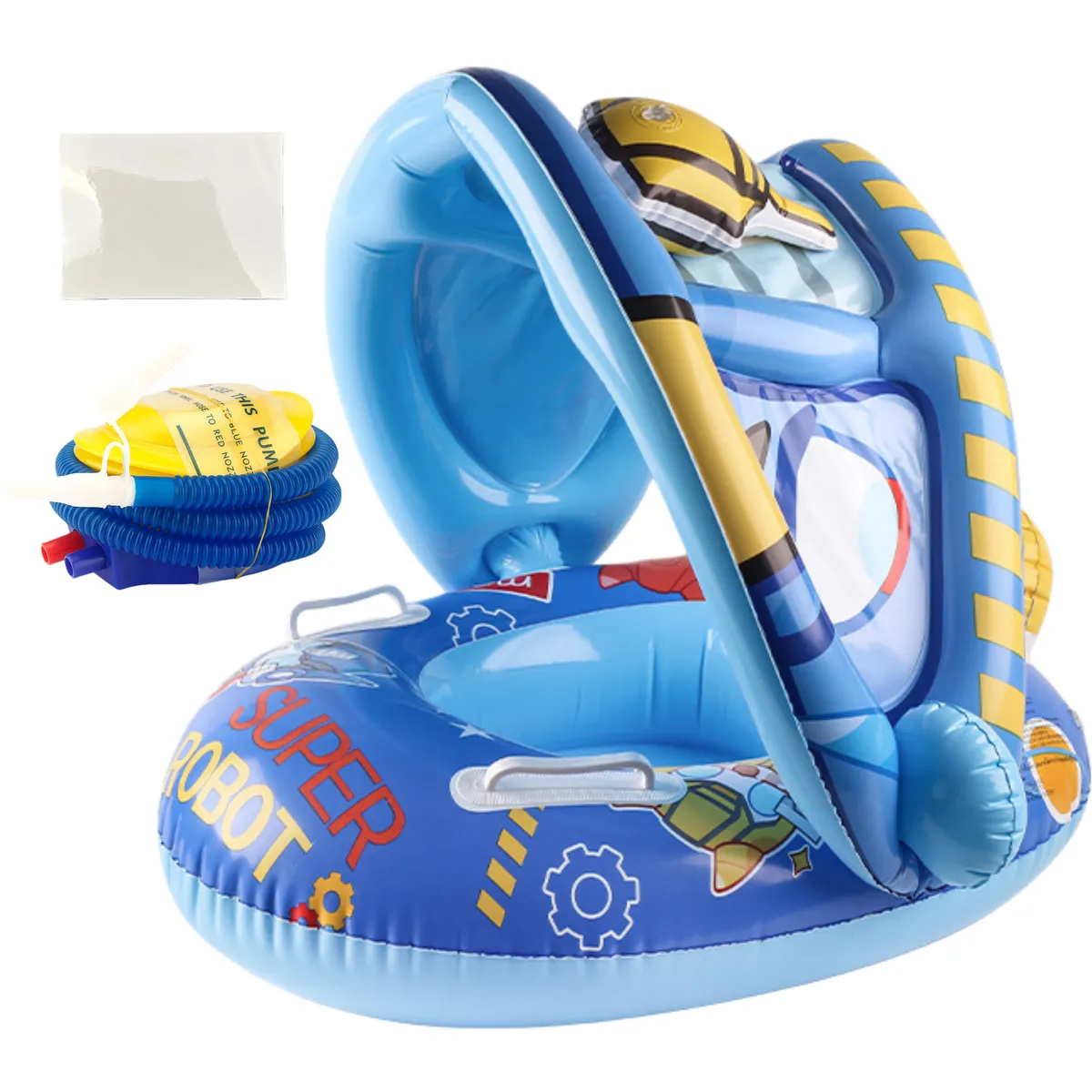 Baby Swimming Float Baby Pool Float With TPU Repair Patch & Pump - Blue