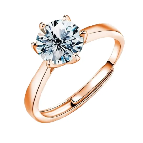 Moissanite Diamond 18K White Gold Plated 925 Sterling Silver Wedding Ring - Rose Gold
