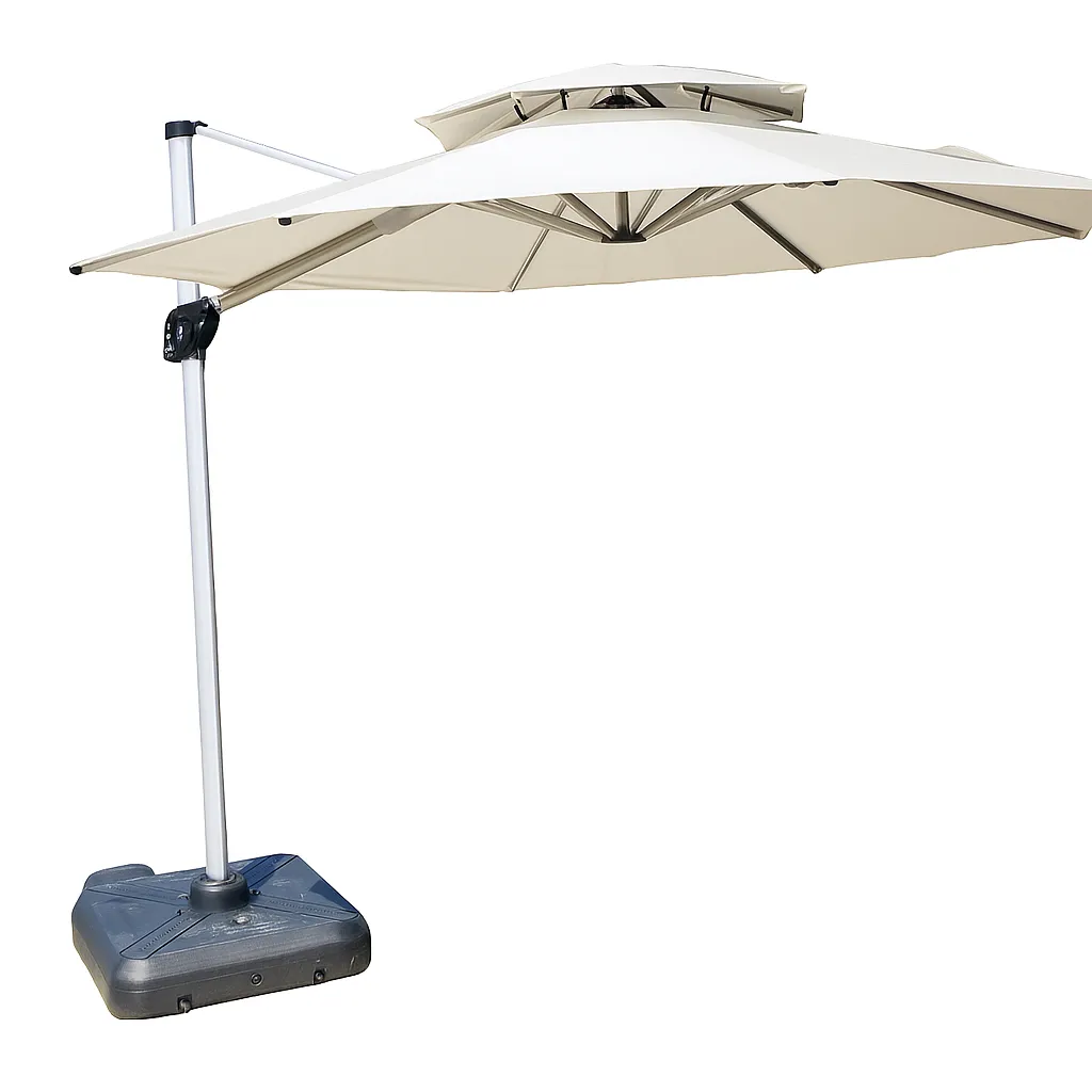 3m Outdoor Patio Umbrella - Adjustable, With Base - Cream White