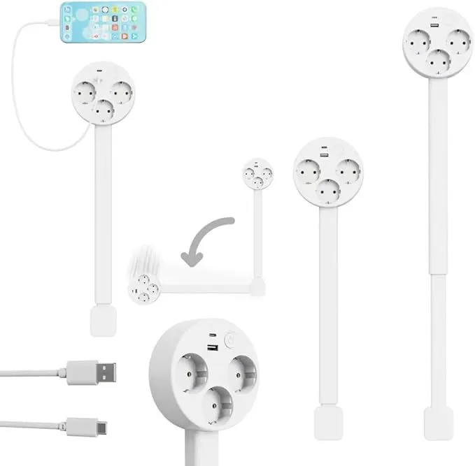 Rotating Electrical Outlet Extender with USB Ports, 3 Sockets