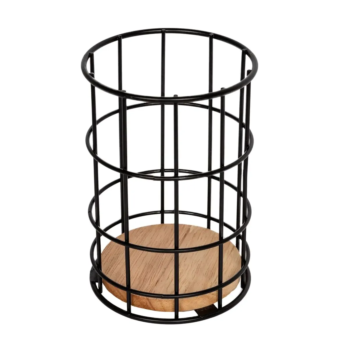 Kitchen Utensil Holder Black With Wooden Base