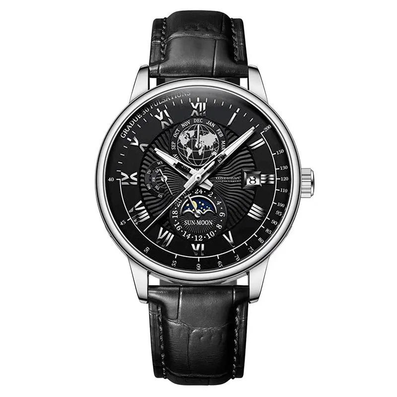 Men's Watch with Calendar, Water Resistant and Luminous Rose Gold - Black
