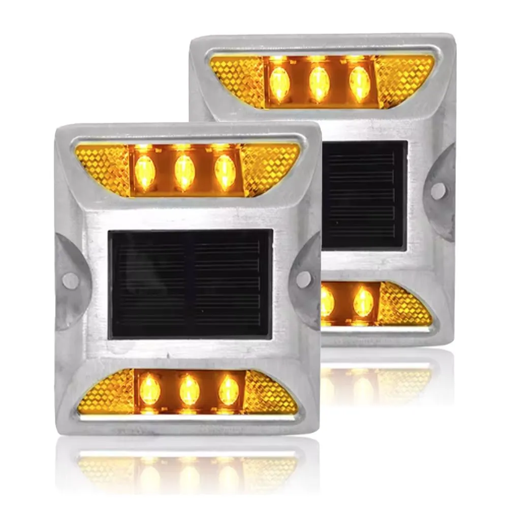 Solar LED Road Stud Light & Reflectors Metal Body | Flashing YELLOW |JG689