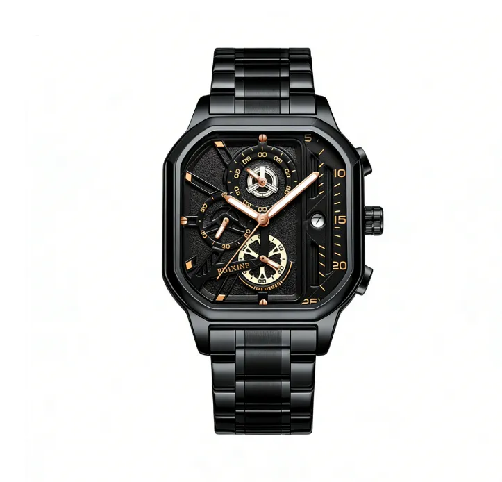 RUIXINE Men'S Watch With Three Dials Six Hands Exquisite Openwork Design