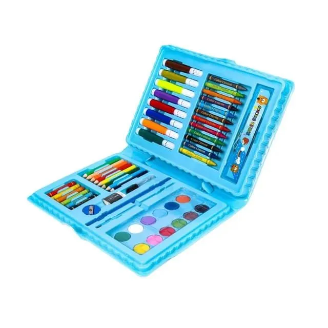 68-Piece Kids Crayons and Painting Drawing Art Stationery Gift Case Set - Blue