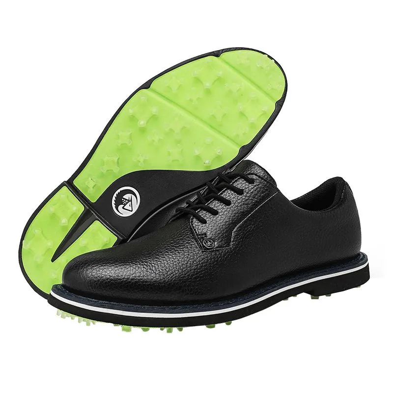 Men's Genuine Leather Golf Shoes - Waterproof, Wear-Resistant (Size: 10) - Black