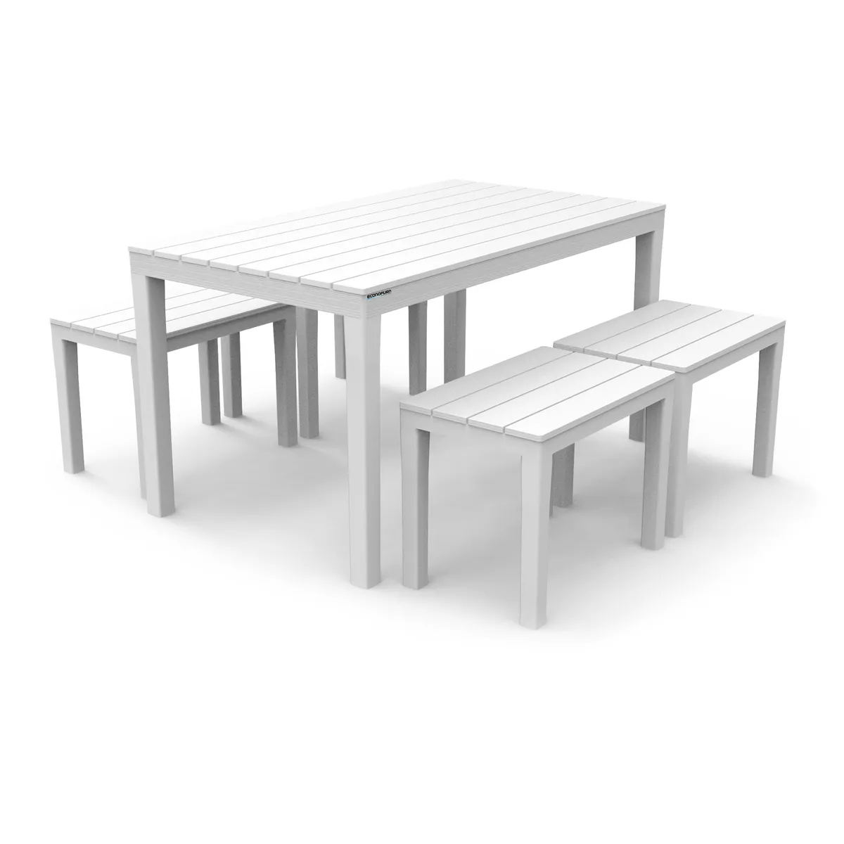 ECONOFURN Progarden Samoa 5 Piece Patio / Outdoor Table and Bench Set - White