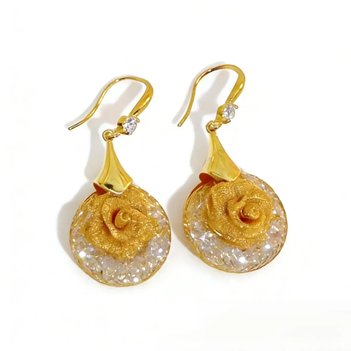 Gold Rose Flower Earrings